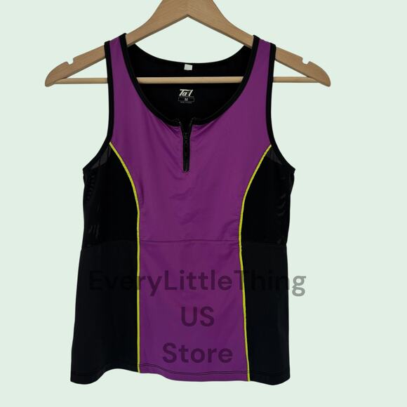 Tail Tank Top Medium Zip Mesh Activewear Tennis Pickleball Golf Purple Black - Picture 1 of 5